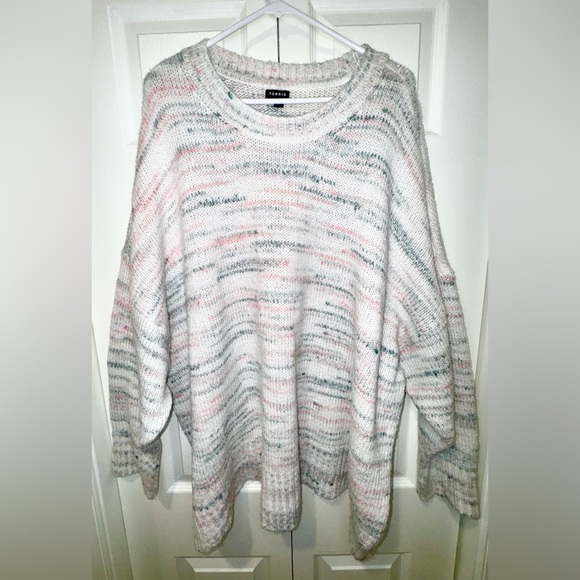 Torrid Crew Neck Drop Shoulder Pullover Sweater Multi In Cloud Dancer Size 5 - Picture 2 of 11